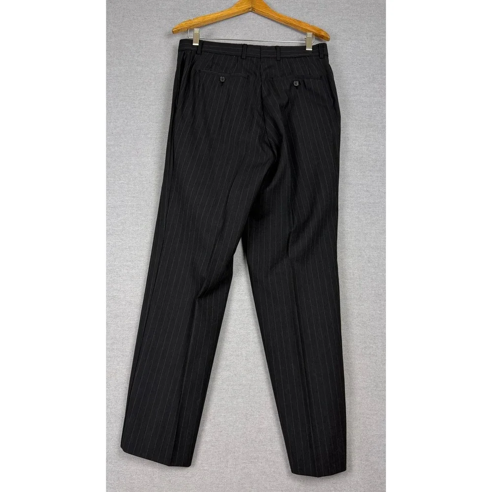 Hugo Boss Vintage Pinstripe Suit Mens 42L 31x31 Charcoal Gray 2 Piece Made USA